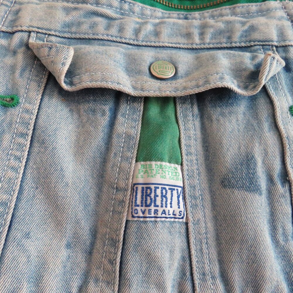 VINTAGE LIBERTY Cargo Carpenter Denim Overalls Acid Wash Hand Embroidered Work - Picture 5 of 16